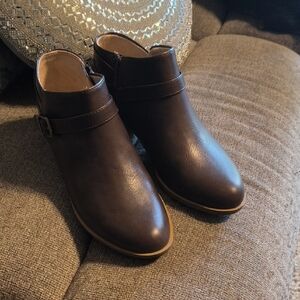 Life Stride Dark Brown Ankle Booties with Side Strap